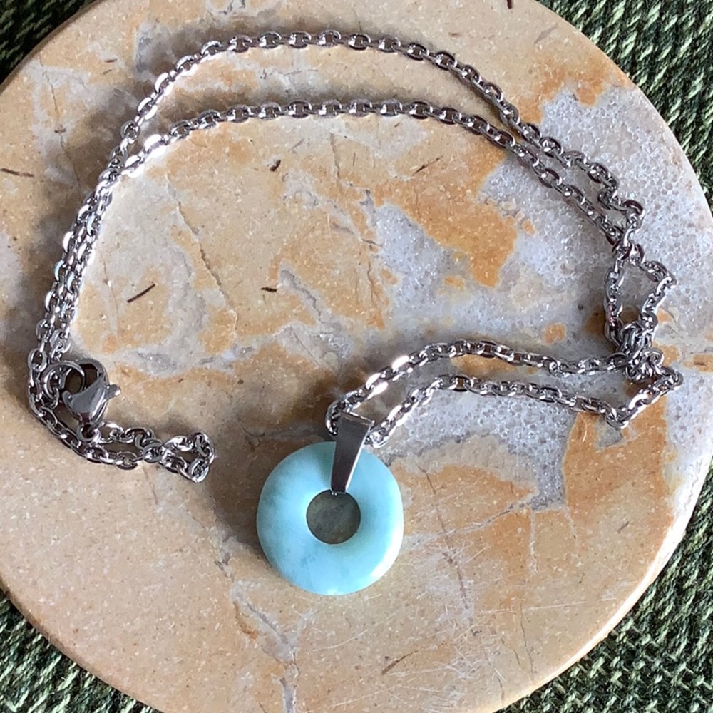 Dominican Larimar donut pendant necklace steel 😍